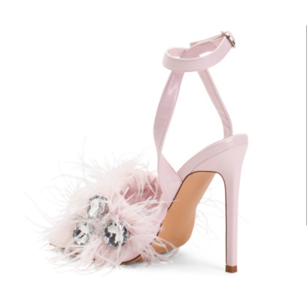 Azalea Wang Pavo Rhinestone Feather Heeled Sandals Size 7 NWT - Picture 6 of 7